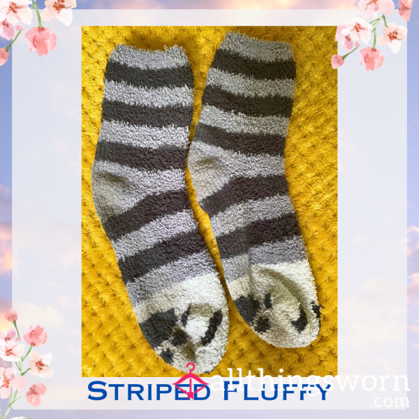 Striped Fluffy Socks 🐱 2 Day Wear + 1 Workout Included - £15 😈 Longer Wears And International Shipping Available 🌍