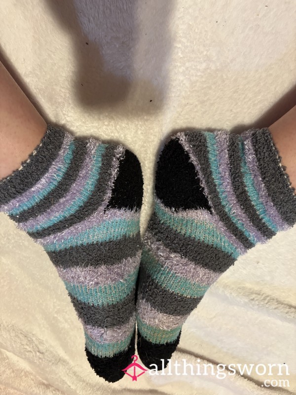 Striped Fuzzy Socks Blue, Purple, Gray