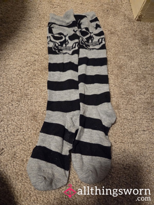 Striped Skull Tall Socks