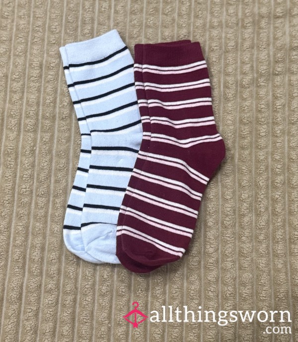 Striped, Tall Socks ☺️ Light Blue & Maroon | 4-Day Wear + Shipping $30