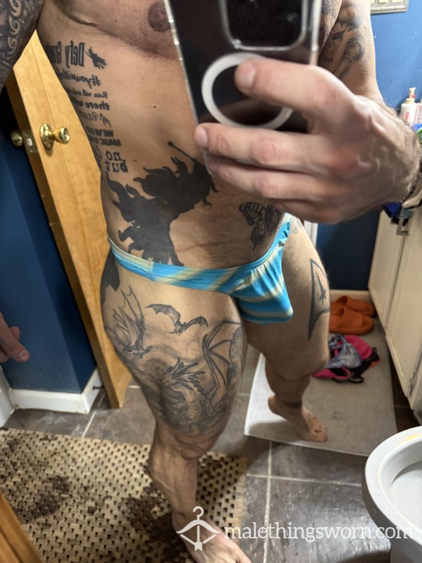 Striped Turquoise Thong