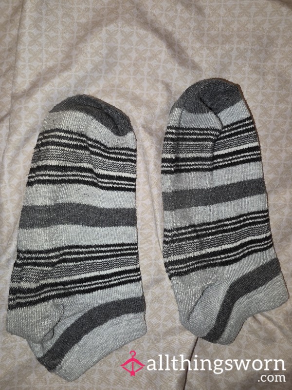 Stripped Gray And Black Socks.