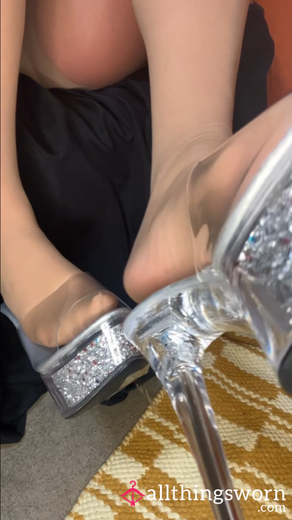 Stripper Heel Shoe Play In Nude Pantyhose-dangle, Clapping, And More 🦶🏻