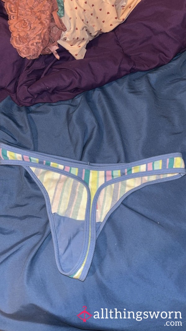 Stripy Cotton Thong
