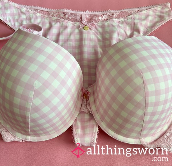 Worn Today 9/6/26 Stunning Gingham Pink Boux 38dd Bra And Size 14 G-string