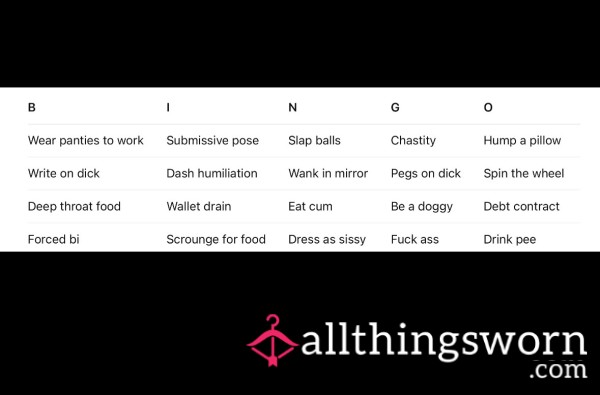 Submissive Bingo Card