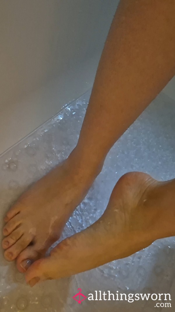 Sudsy Toes And Soles. Washing My Feet In The Shower