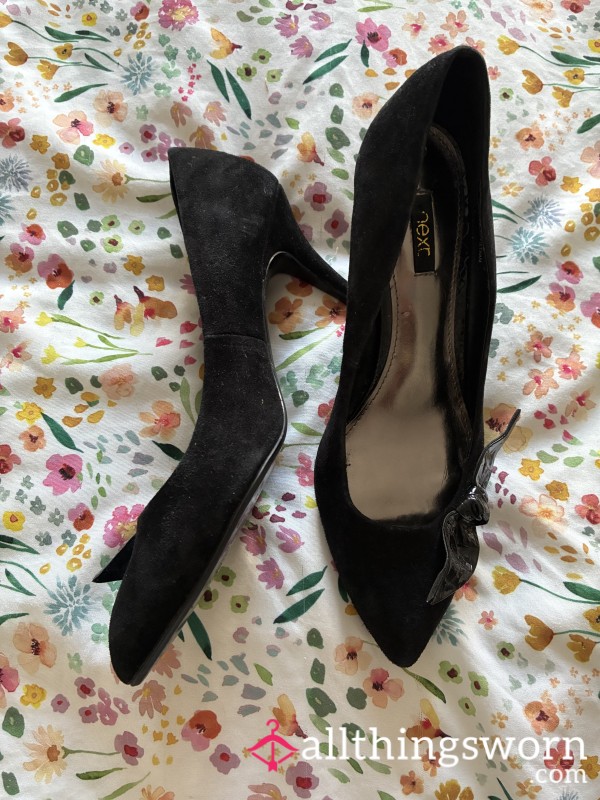 Suede-feel Black Heels, Size 6