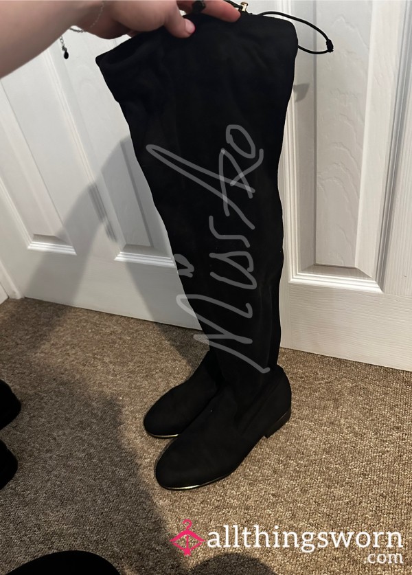 Suede Over The Knee Flat Boots - UK 6