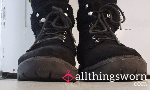 Suede-y Black Boots With Furry Tops