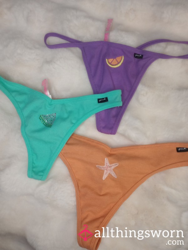 SUMMERTIME Fun Bright Victoria's Secret Thongs *COTTON*