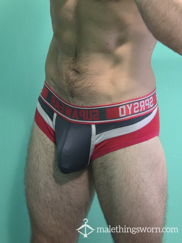 Supawear, Red And Dark Gray, Mesh Back Briefs, Size Large