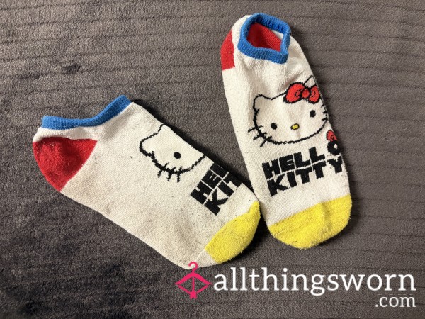 Super Cute And WELL WORN Kawaii Hello Kitty Primary Color Goth Girl Socks