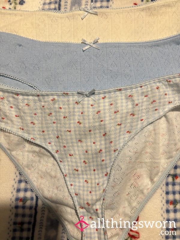 Super Cute Strawberry, Blue And White Brazilian Panties 🤤