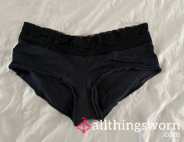 Super Old Cotton Black Boy-short Panties