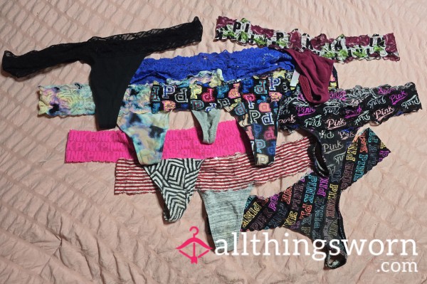 Super Old, Extra Worn PINK Lace And Cotton Thongs