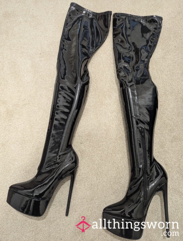 Super Platform Pvc Boots 🖤 Black Shiny Patent Pvc