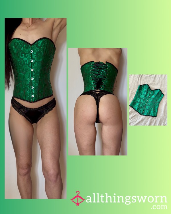💚Super S**y Corsage In Patterned Green. Size Xs, With Lacing On The Back