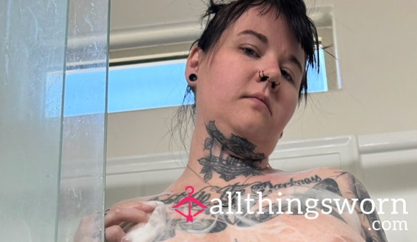 Super S**y Dripping Wet Soapy Shower Set, Nothing Left To The Imagination. S**y Big Titty Goth Goddess On Her Knees For You.