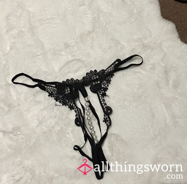 Super S**y Pearl And Black Lace Thong Wear For You