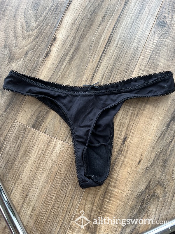 Super Smooth Microfibre Black Thong With Cotton Gusset XO