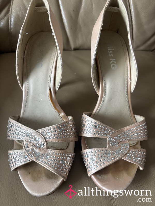 Super Worn Toe Printed Satin Bridesmaid High Heels P**p Toes