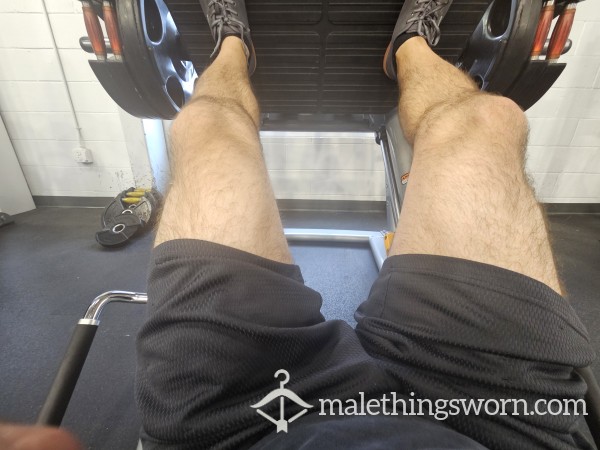 Sweaty Grey Gym Short Worn Commando