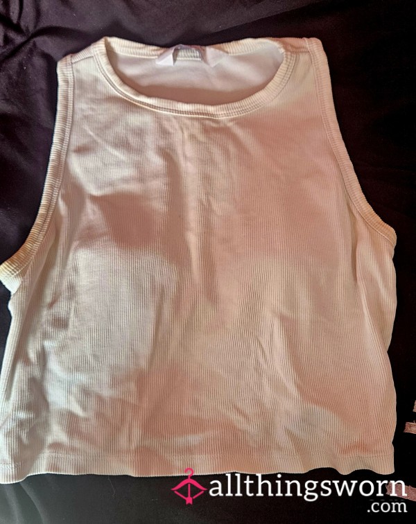 Sweat-Marked White Crop Top 🤍😈
