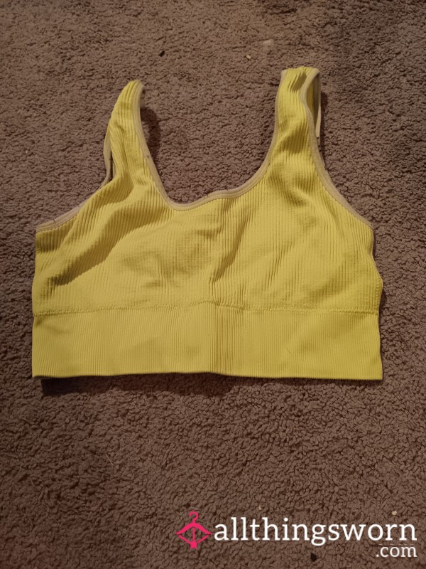 Sweat Me Out – Worn Yellow Ribbed Sports Bra