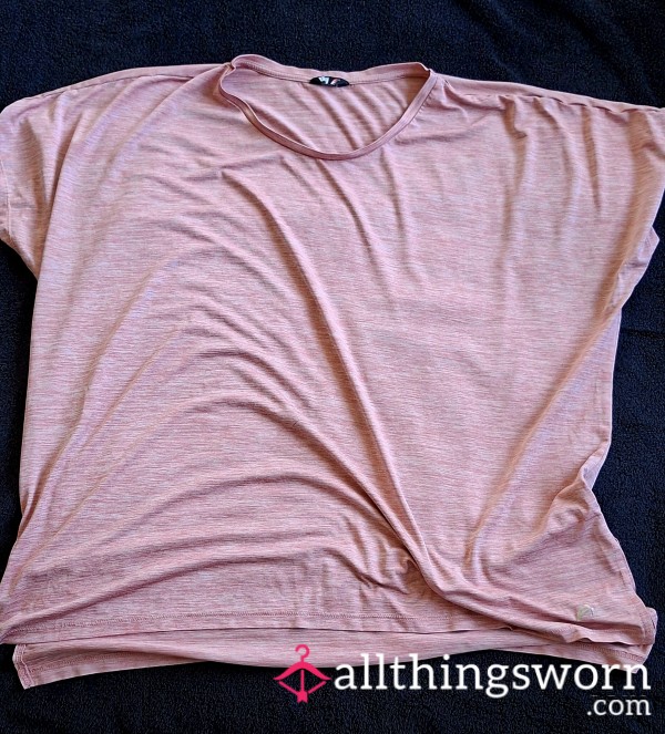 Sweat-Soaked Pink Gym Tee – 2XL, Curves Hugged, Goddess Worn