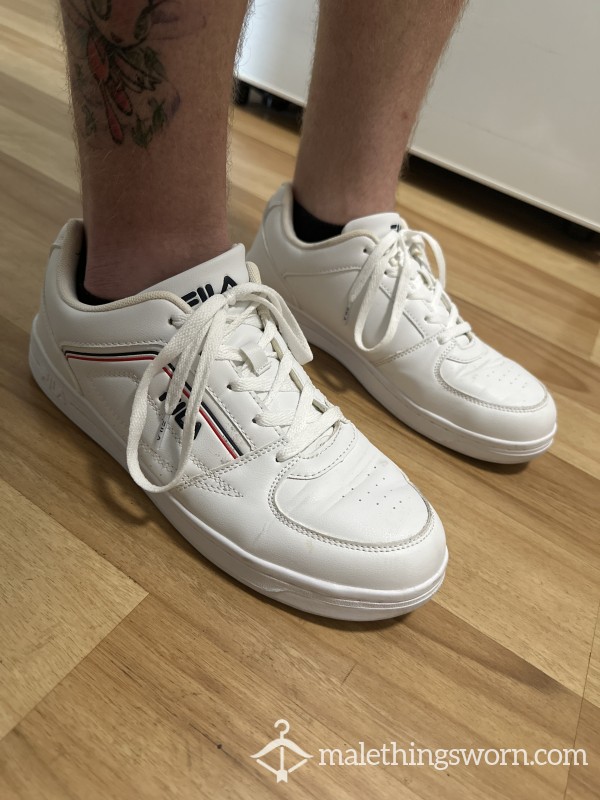 Sweaty And Musky Men’s White FILA Brand Shoes.