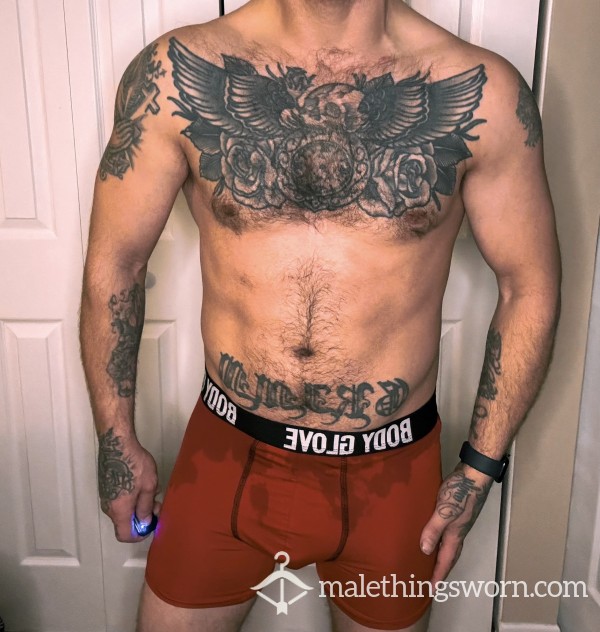 SOLD - Sweaty A** Red Body Glove Boxers 💦🍆