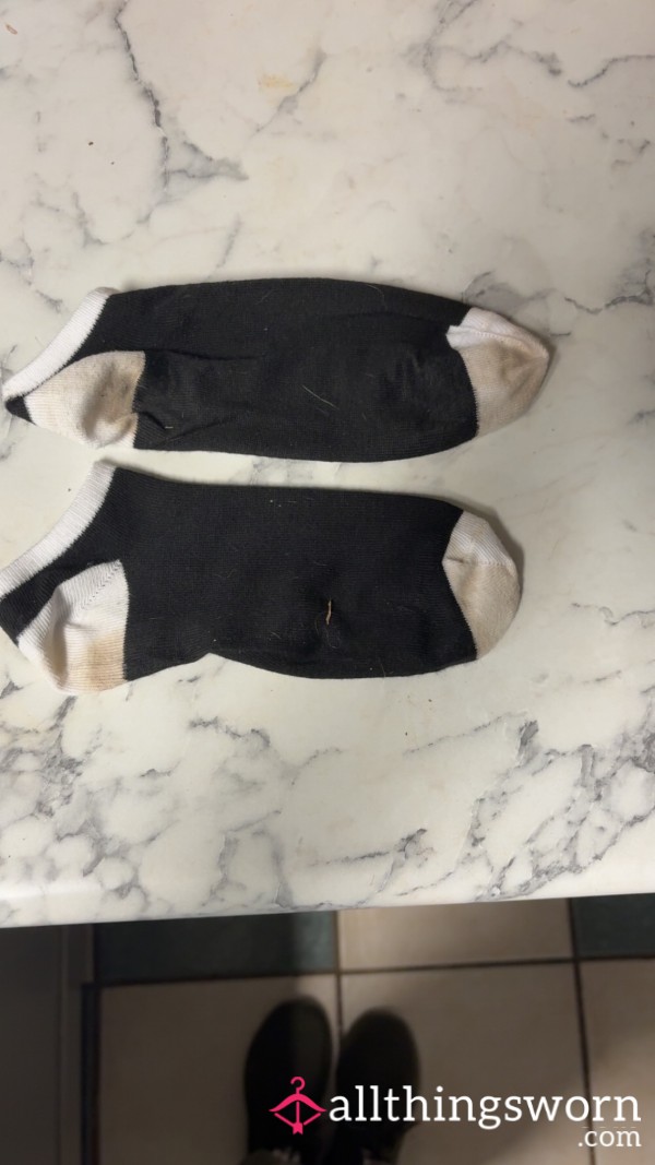 Sweaty Black And White Worn Gym Socks