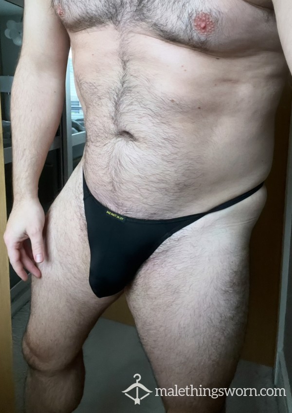 Sweaty Black Nylon Thong