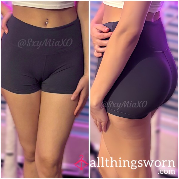 Sweaty Black Spandex Gym Shorts | 24hr Wear + Workout | Size S | Worn By Mia, 19, College Cutie