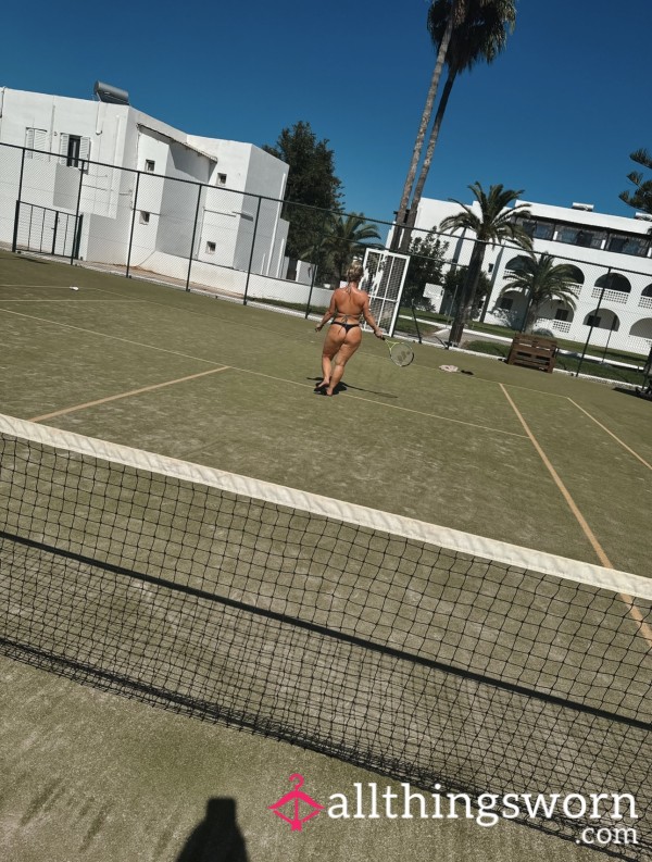 Sweaty Black Thongs- Warn To Play Tennis😋