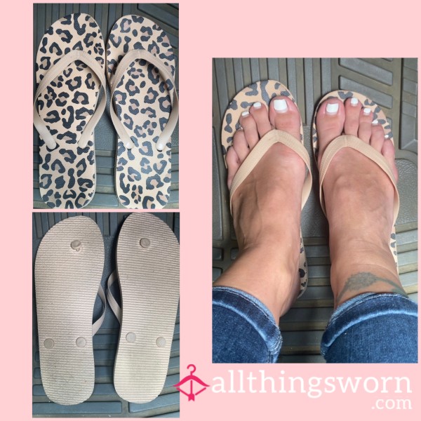 Sweaty & Dirty Leopard Print Flip Flops