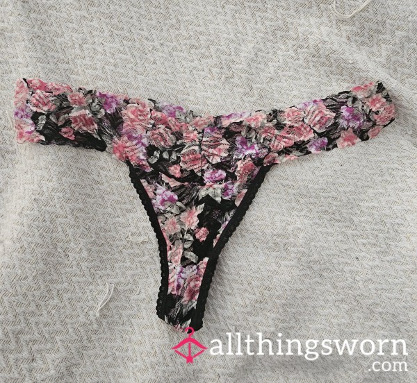 Sweaty Flor*l Black Thong