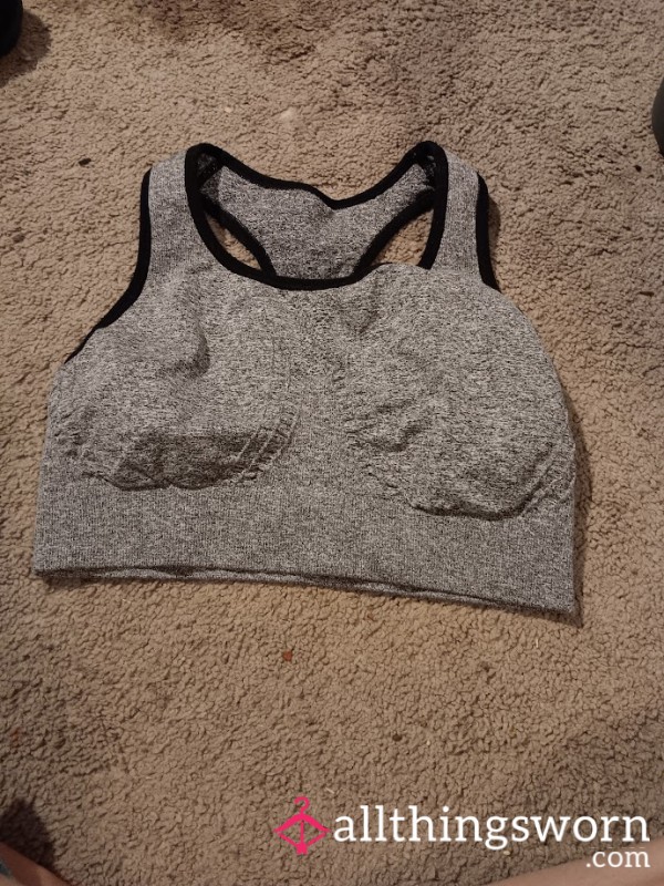 Sweaty Grey Sports Bra – Worn To The Gym, Tight Fit, Full Of Scent And Effort