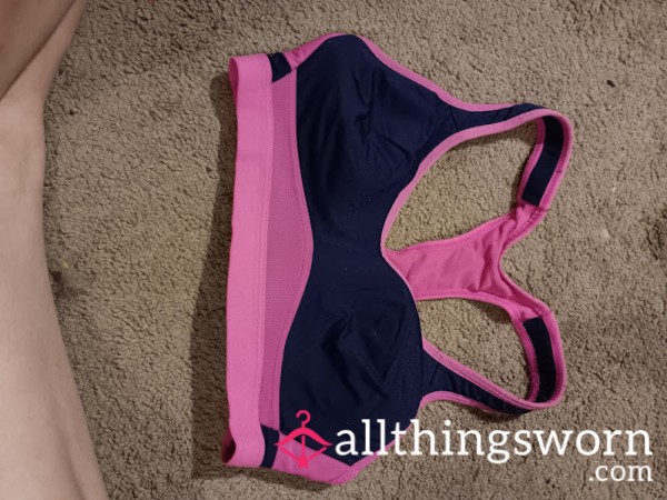 Sweaty Gym Babe’s Worn Sports Bra – Pink & Navy Avia