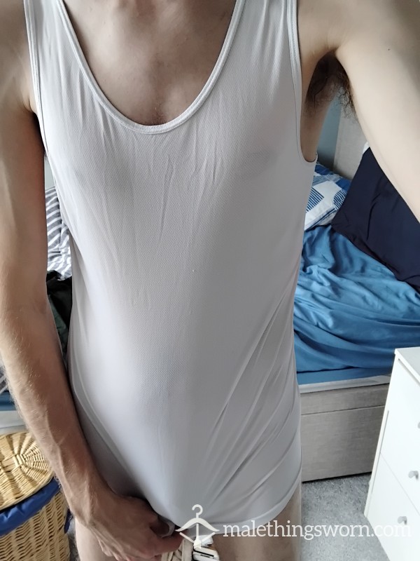 Sweaty Microfibre Mens White Vest Tank Top Size XS