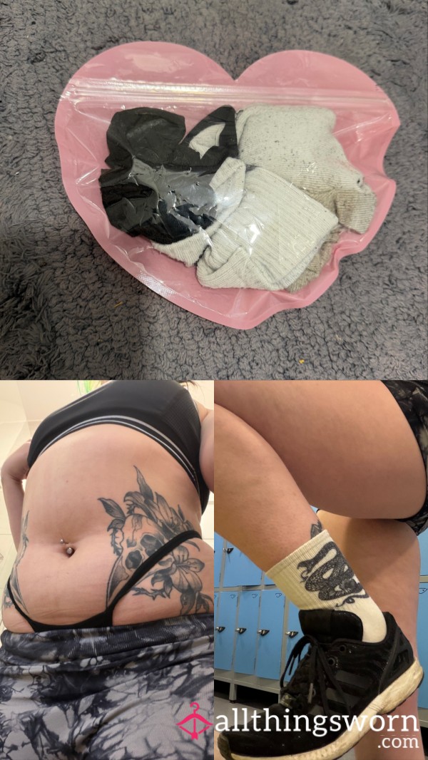 ⛓️😈 Sweaty Musky MuscleMömmy Gym Underwear Bundle 😈⛓️ Socks & G String To Consume Your Senses