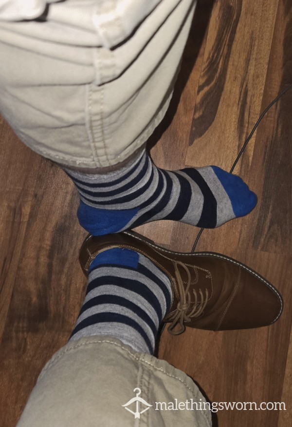 Sweaty, Office-Worn Striped Dress Socks – Locked In Dress Shoes All Day