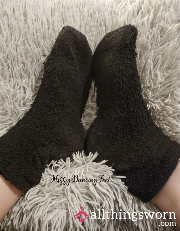 Sweaty, One Week Worn, Black, Fuzzy Socks!