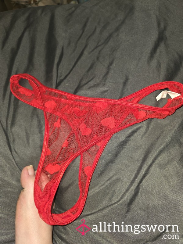 Sweaty Red Lacey Love Heart Thongs