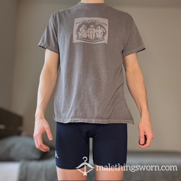 SWEATY SHIRT USED From A College Jock Twink Worn For 1 WEEK STRAIGHT (Gray With Graphics Tee)