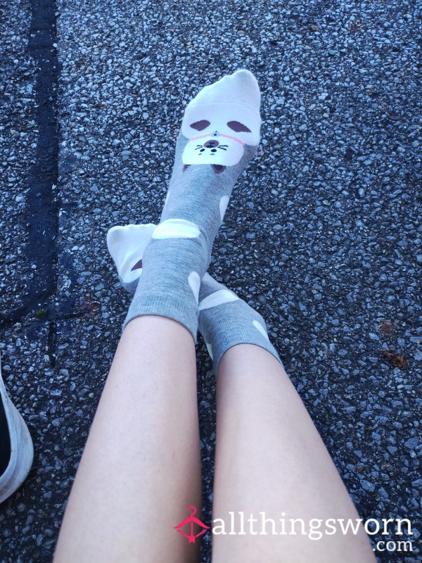 SWEATY STINKY White And Grey Polkadot Kitty Socks