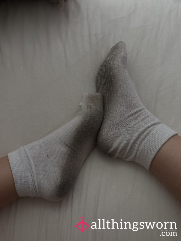 Sweaty Two Day Worn White Socks With Dirty Bottoms