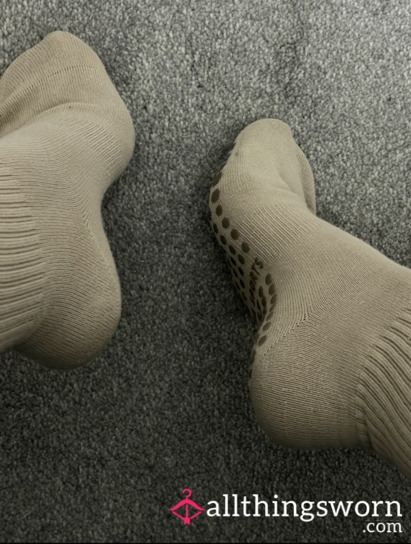 Sweaty, Well Worn Pilates Grip Socks Available For A Lucky Buyer!