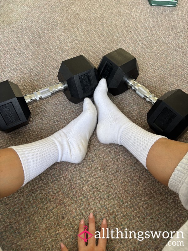 Sweaty White Cotton Gym Socks